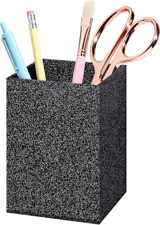 Black Glitter Acrylic Pen Holder, Acrylic Makeup Brush Storage Organizer, Pencil Pen Holder for Desk, Modern Desktop Accessories for Office School Home Supplies