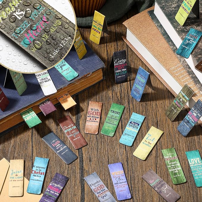Chinco 30 Pcs Magnetic Christian Bookmarks - Bible Verse Inspirational Scripture Page Clips, Religious Prayer Bookmarks for Women, Kids, Teachers, Church Supplies & School Gifts(Vintage)