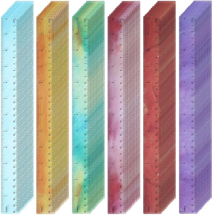 60 Pcs Plastic Clear Rulers 12 Inch, Transparent Assorted Color Ruler Bulk, with Imperial and Metric Scales for Home Office Supplies, Available in 6Colors(Oil Painting Colors)
