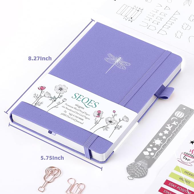 A5 Bullet Dotted Journal Notebook | 160gsm Thick Bleedproof Paper, Lay Flat Binding, 160 Numbered Pages | Hard Cover Dot Grid Notebook/Bullet Journals for Creatives & Professionals-Dragonfly