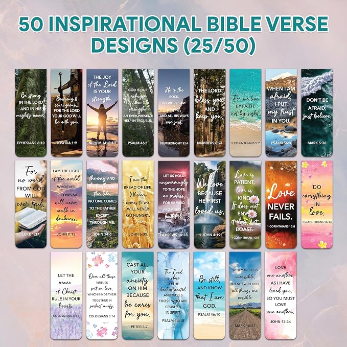 Decorably 50 Pack 0.8x2.3in Bible Religious Magnetic Bookmarks, Unique Motivational Designs Scriptures & Prayers Page Clips for Women & Men - for Faith Study, Devotional Verse, Journaling and Reading