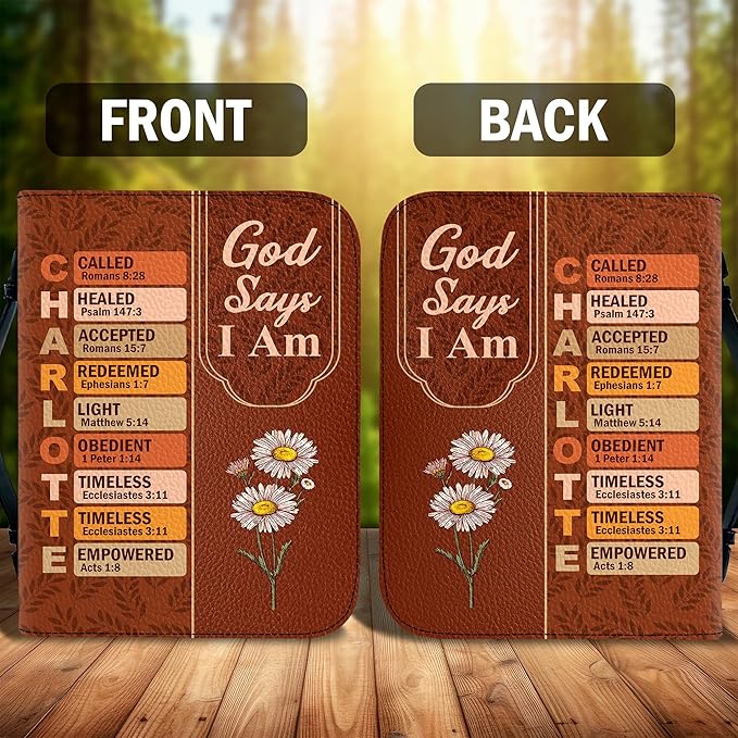 Personalized Man of God Bible Cover, God Says I Am Bible Case PU Leather, Bible Holder Handle Zipper, Faith Scripture with Name Case Bag, Religious Gifts for Church Christians Women Men (GOD-06)