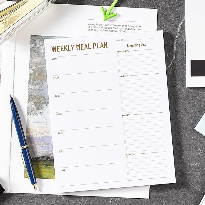 Weekly Meal Planner - Undated Magnetic Notepads with Grocery List, 7" x 9", 52 Weeks, Meal Planning Pad for Refrigerator Door with Tear-Off Shopping List, Food/Menu Organizer Notepad