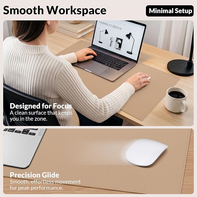 AFIING Cork Desk Mat, Dark Apricot, 35.4" x 17",Desk pad Protector | Dual-Sided Cork & PU Leather, Large Mouse Pad, Non-Slip & Waterproof
