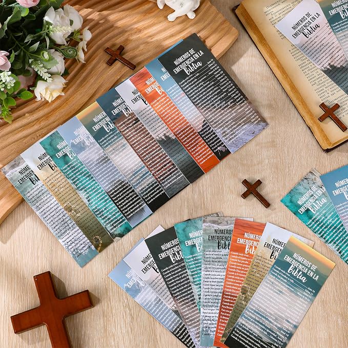 Motiskyy 100 Pcs Father's Day Emergency Numbers Bookmarks Gifts Christian Bookmarks Bulk Bible Verse Cards Inspirational Scripture Cards Bulk for Church Members Sunday School Gifts (Spanish)