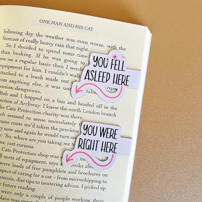 2 Pcs Water-Resistant Magnetic Bookmarks for Book Lovers, Bookworm, Page Markers for Students Teachers Reading (You Fell Asleep Here & You were Right Here)