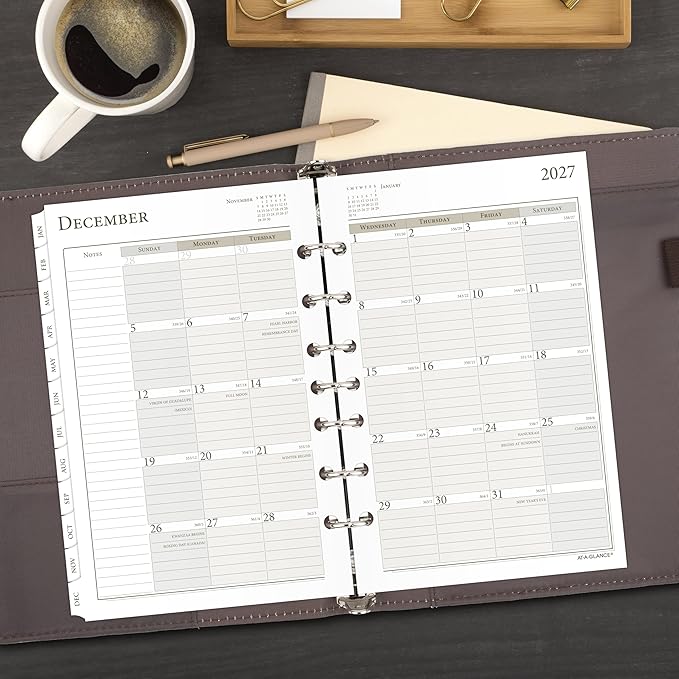 AT-A-GLANCE 2027 Planner Refill, Weekly & Monthly, 5.5" x 8.5", Desk Size 4, Column-Style, Tabbed, 7-Ring Loose-Leaf (481-485-27)