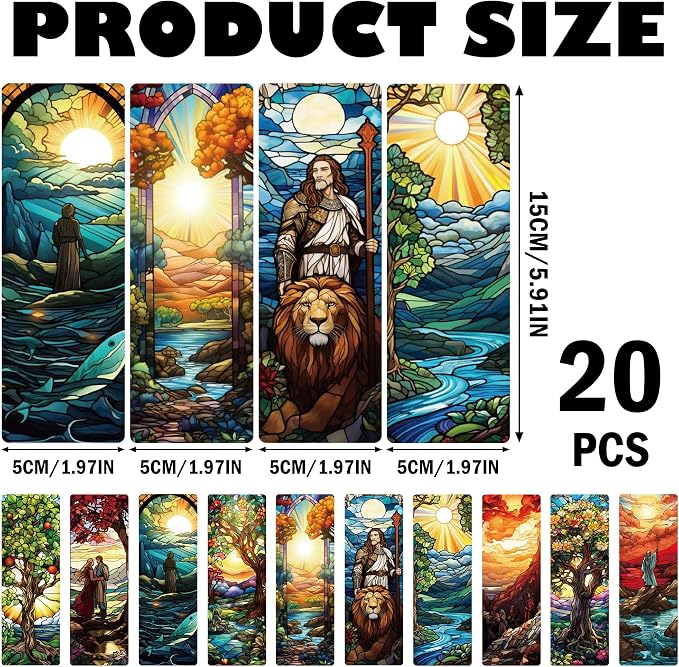 Christian Religious Bookmark Gifts - 20 Pcs Catholic Stained Glass Art Bookmarks for Women Men Book Lovers Page Marks School Reading Accessories Bookish Birthday Graduation Sunday Church Gift