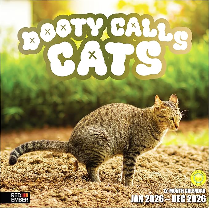 RED EMBER Funny Dooty Calls Cats 2026 Wall Calendar 12 Months | 12" x 24" Open | Thick & Sturdy Paper | Giftable | White Elephant Gifts for Adults Kitten Cat Calendar 2026