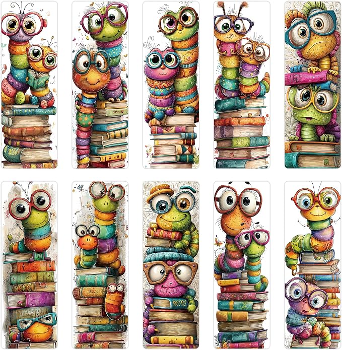 100 Pcs Cute Bookworm Bookmarks, Funny Insect Book Marks for Reading Students, Paper Bookmark Bulk, Christmas Birthday Gifts for Readers Book Lovers