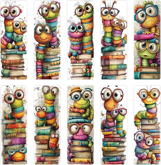 100 Pcs Cute Bookworm Bookmarks, Funny Insect Book Marks for Reading Students, Paper Bookmark Bulk, Christmas Birthday Gifts for Readers Book Lovers