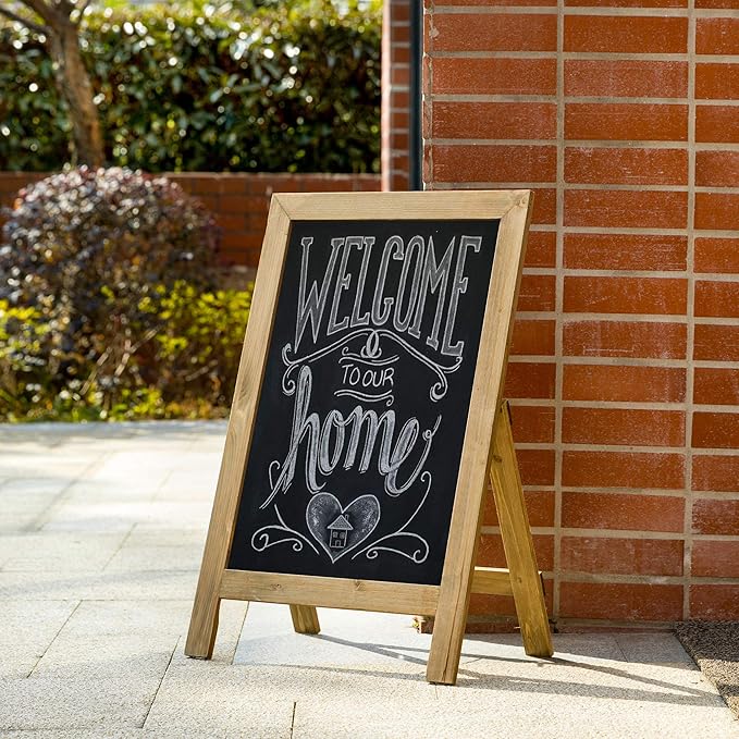 Glitzhome A-Frame Chalkboard Sign 30"x20" Wooden Sandwich Board Easel Sign Outdoor Standing Wall Chalkboard for Restaurants, Cafes, Weddings(Wood Color)