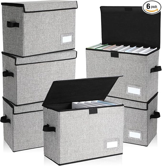 Chuangdi 6 Pcs Comic Book Storage Boxes, Back to School Collapsible Comic Short Box Case with Lid, 15.8 x 7.9 x 11.4 Inch Book Bin Container Holds 150 Comics(Gray)