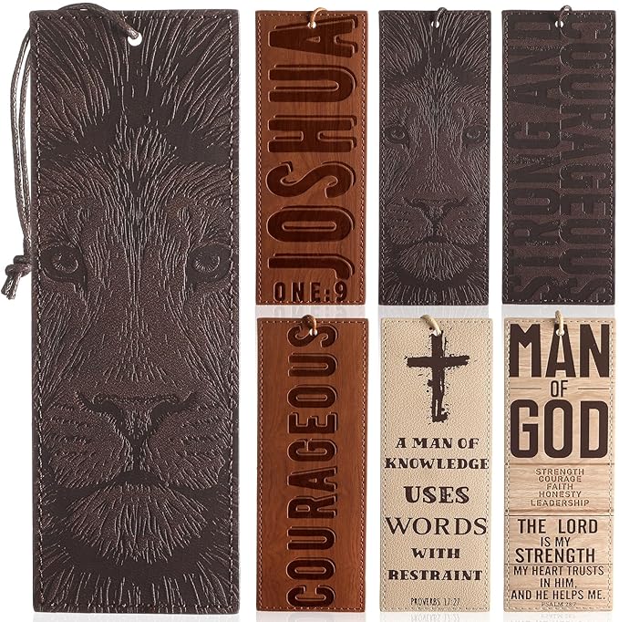 Skyygemm 6 Pieces Father's Day Church Gift Bulk Leather Bible Christian Religious Bookmarks Scripture Bookmarks Joshua 1: 9 Bible Cover Faux Leather with Inspirational Verse Dad Church Gifts for Men