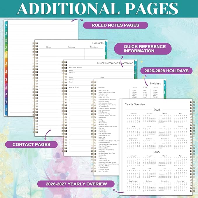 Planner 2026-2027 - Academic Planner 2026-2027, July 2026 - June 2027, 9" x 11", Weekly and Monthly Planner, Calendar Planner 2026-27 with Colourful Tabs & Pocket, Flexible Cover, Twin-Wire Binding- Oil Painting