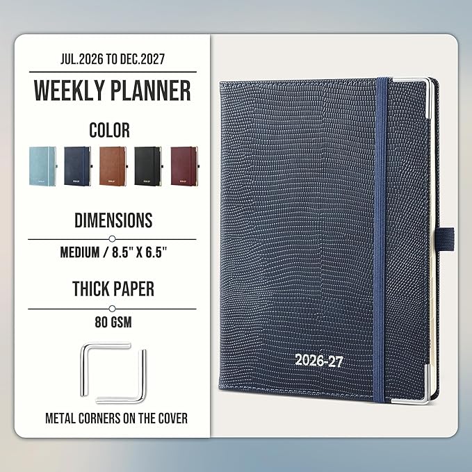 Planner 2026-2027 Weekly & Monthly Planner, 18 Month Academic Calendar July 2026 – Dec 2027, Horizontal Layout with Monthly Tabs, Hardcover Business Agenda Organizer, Dark Blue