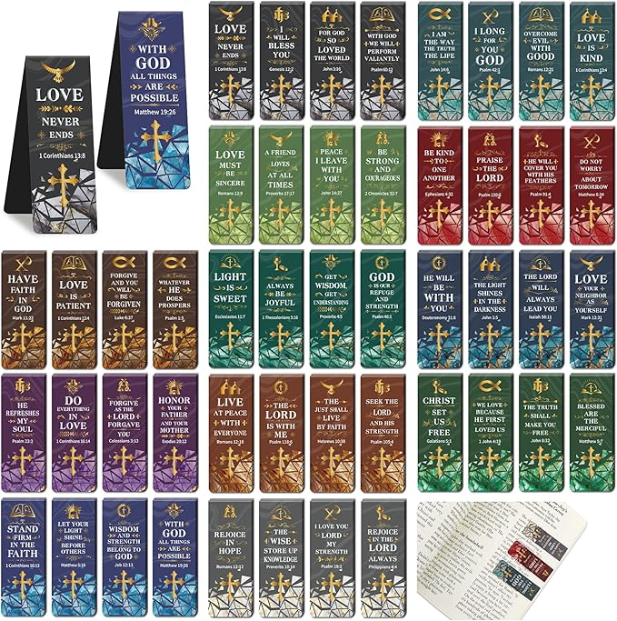 96Pack Magnetic Bookmarks Christian Bookmarks Bulk Bible Bookmark for Reading Women Men Kids Teacher Book Lovers Gifts, Vintage Religious Magnet Bookmark Clips Cute Personalized Book Marks (Christian)