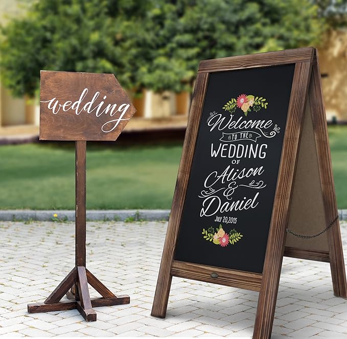 A Frame Chalkboard by HBCY Creations: 40x20 Solid Wood A-Frame Sign Rustic Brown Double-Sided Magnetic Board, Chalkboard Menu Board, for Restaurants, Cafés, Weddings - Heavy Duty Hinges
