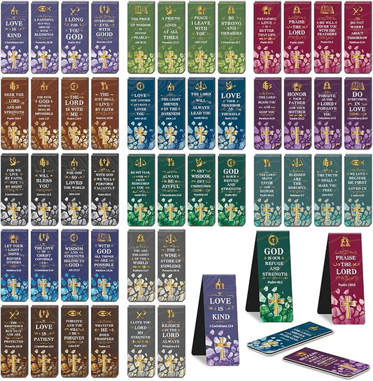 96Pack Magnetic Bookmarks Bible Bookmark Christian Bookmarks Bulk Book Marks for Reading Women Men Adults Kids Book Lovers Gifts, Cute Personalized Religious Magnet Bookmark Clips (Christian)