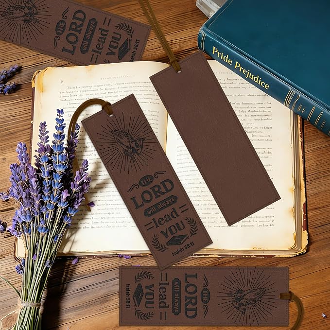 1PCS Leather Bookmark Bible Bookmarks for Reading Women Men Book Lovers Gifts, Stitched Religious Christian Bookmark Page Markers Inspirational Bible Verse Scripture Book Marks (Vintage-2-Prayer)