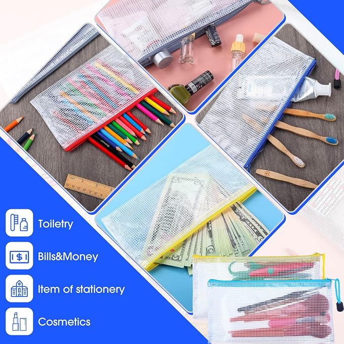 Zhehao 400 Pcs A6 Mesh Zipper Pouch Pencil Pouch with Zipper Waterproof Mesh Storage Bags Small Zipper File Bags for Classroom Organization School Office Supplies, 9.5 x 4.5 Inch (16 Assorted Colors)