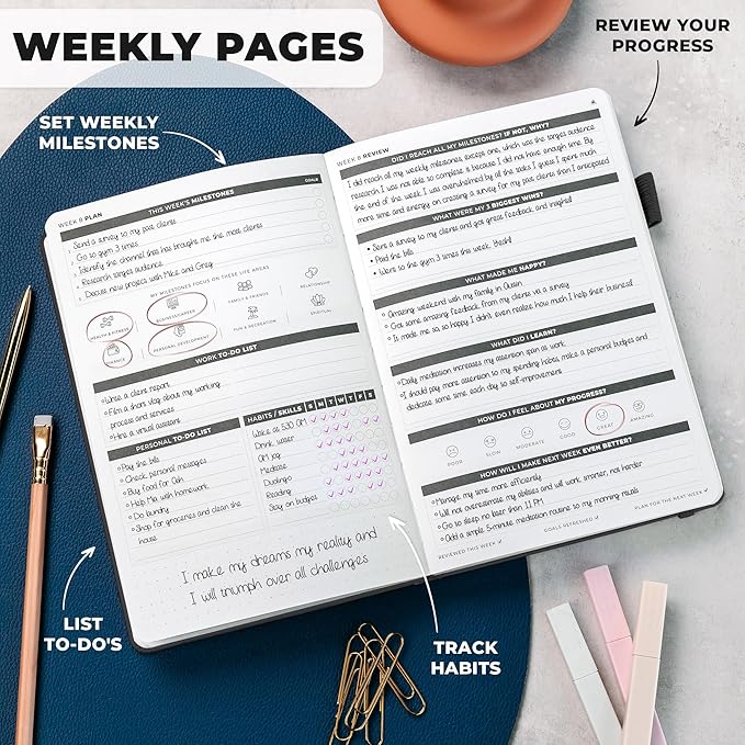 Clever Fox Ultimate Achiever’s Goal Planner - Focus & Productivity 90 Day Journal. Undated Daily Weekly Monthly Planner Organizer & Hourly Schedule Notebook - Hardcover, A5 Size, Onyx Black
