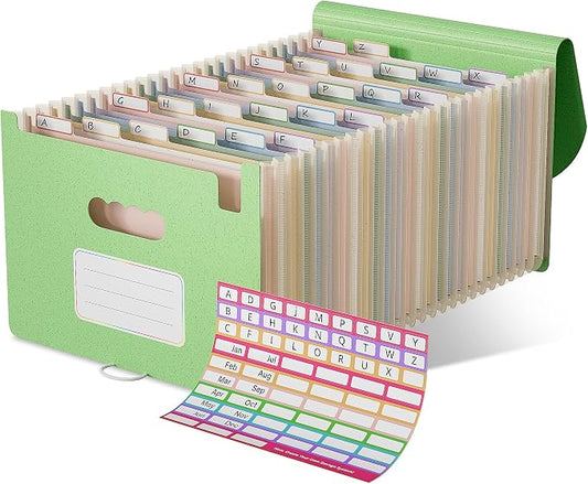 EcoStash Accordion File Organizer, 26 Pockets Wheat Straw Expanding File Folder, Monthly Bill Receipt Organizer, A-Z Tabs, 100% BPA Free, Return to Nature, Healthy Living, Letter/A4 Size - Mint Green