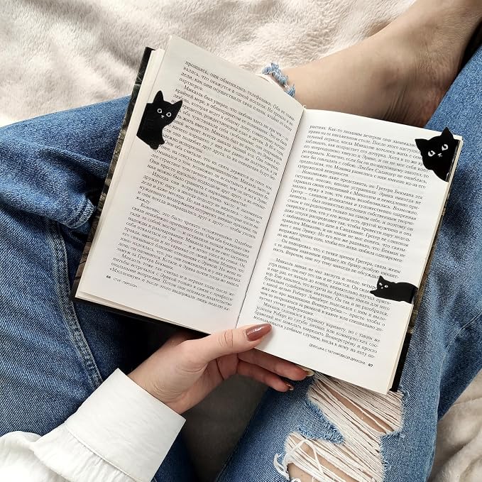 Black Cat Bookmarks, 7 Pcs Magnetic Cute Kawaii Page Markers Clip for Reading, Funny Cat Book Markers for Book Lovers Women, Cool Bookish Gifts for Teens Students Teachers, Reading Accessories