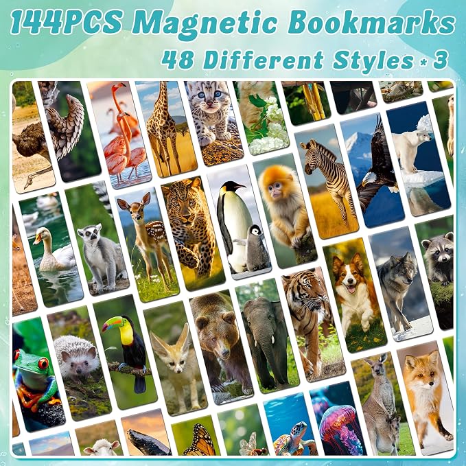 144Pack Magnetic Bookmarks Bulk Book Marks for Reading Women Men Adults Book Lovers Gifts, Cute Bookmarks Magnet Bookmark Clips Magnetic Page Markers Pretty Funny BookMarker (Animals)