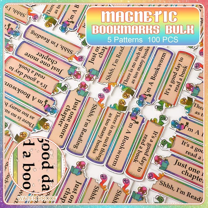 100 Pcs Magnetic Worm Bookmarks Bulk End of The Year Gifts for Students Back to School Funny Cute Magnet Page Markers for Students Teachers Classroom Rewards Reading Party Favors for Book Lovers