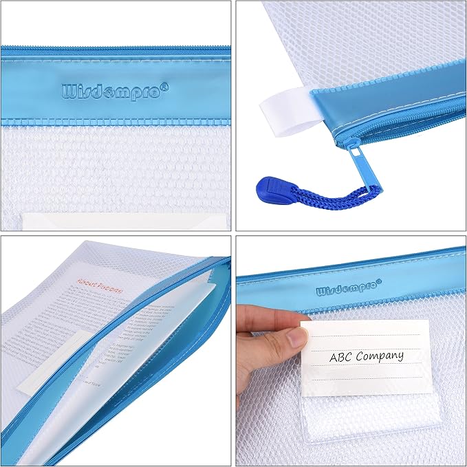 Wisdompro Zipper Pouch, 4 Packs Durable Letter Size Waterproof Mesh File Bag, Document Organizer - Pink/Blue