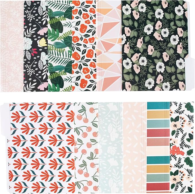 Cute File Folders, Set of 24 3-Tab Letter Size Decorative File Folders Boho Colored Manilla 8.5 x 11 Filing – Pretty Designer Home Office School Supplies (Enchantment)