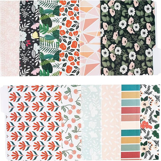 Cute File Folders, Set of 12 3-Tab Letter Size Decorative File Folders Boho Manilla 8.5 x 11 – Pretty Designer Home Office School Supplies (Enchantment)
