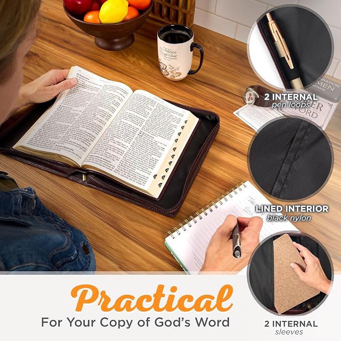 Christian Art Gifts Classic Vegan Leather Bible Cover for Men & Women: Hope & Future Encouraging Scripture Verse, Debossed Design, Sturdy Easy Carry Case, Pockets, Pen Loops Storage, Brown/Tan, Large