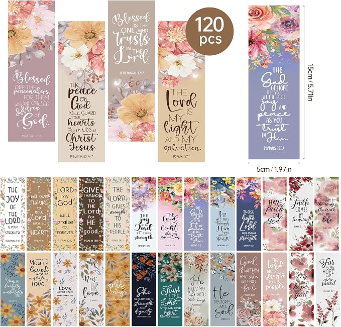 120 Pcs Bible Bookmarks Bulk, Christian Vintage Floral Book Marks for Women with Scripture Verses, Inspirational Religious Page Markers for Church Bible Study Easter Mothers Day Graduation Gifts