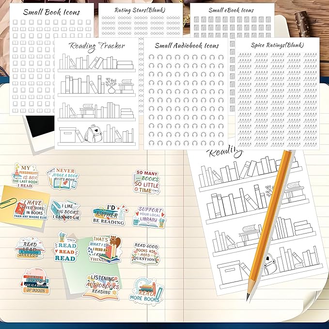 8 Sheets 6x8 Inch Reading Journal Tracker Stickers Bookmark Tracker Sticker | Reading Progress Stickers for Book Lovers Bookish Bookworms Student Gift