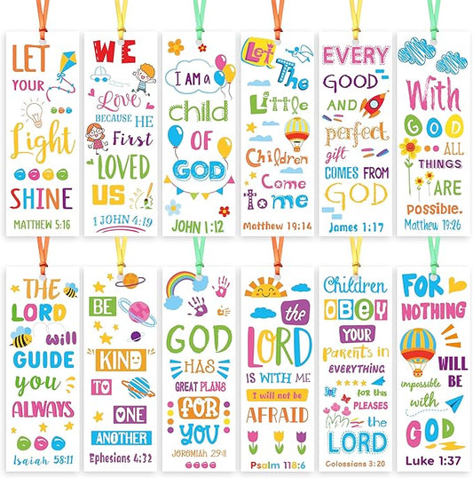 Haooryx Bible Verse Bookmarks for Kids - 120Pcs Religious Inspirational Bookmark Colorful Flower Balloon Book Mark Sunday School Supply Class Reward Reading Lover Gift Birthday Party Goodie Bag Filler
