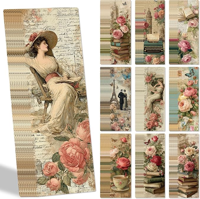 Vintage Bookmark Bulk Gifts - 100 Pcs Aesthetic Flower Paper Bookmarks for Women Girls Book Lovers Retro Page Marks School Office Reading Accessories Bookish Gift for Birthday Christmas