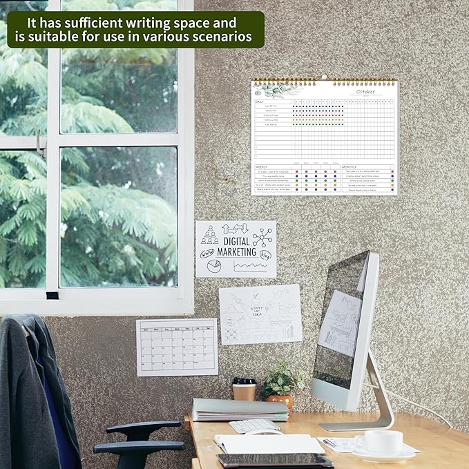 Habit Tracker Calendar，12 Monthly Habit Tracker Journal with Spiral Binding,Undated Weekly Monthly Planner to Boost Productivity&Self Improvement, 8"x10"（Green)