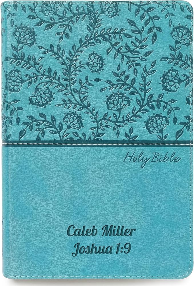 Printualist Personalized KJV Deluxe Holy Bible with Name Engraved, Red Letter King James Version, Faux Leather Turquoise Cover, Custom Gift Bible for Christian Celebrations