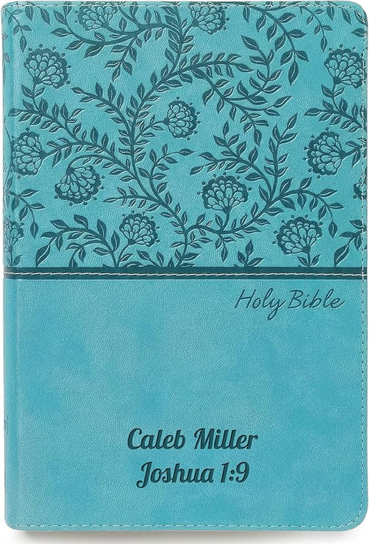 Printualist Personalized KJV Deluxe Holy Bible with Name Engraved, Red Letter King James Version, Faux Leather Turquoise Cover, Custom Gift Bible for Christian Celebrations