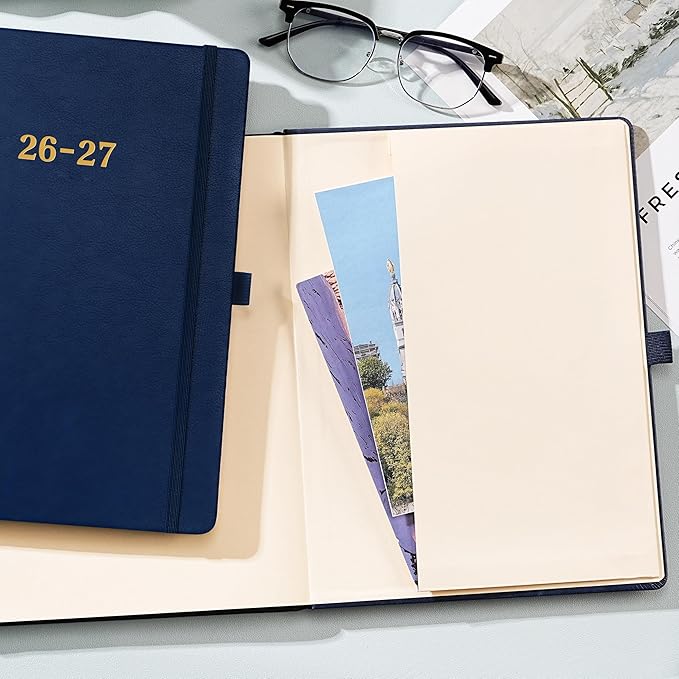 2026-2027 Planner - Planner 2026-2027, 8.5"x11", July 2026 - June 2027, Leather Calendar Weekly and Monthly Planner 26-27, Leather Hardcover, Pen Loop, Elastic Closure, Pocket - Navy