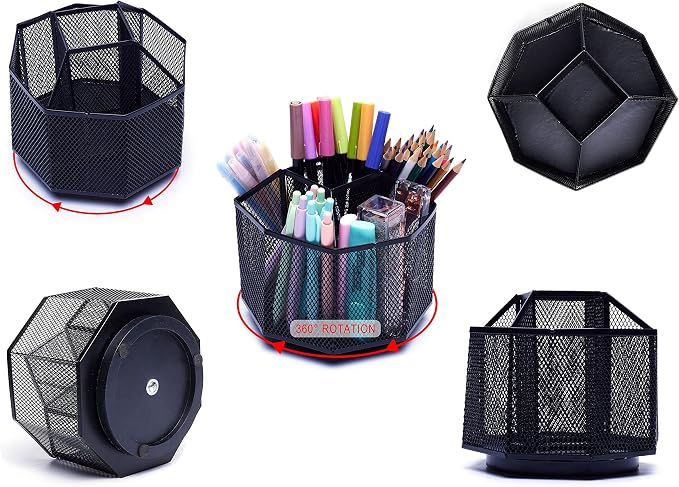 Exerz Desk Organiser/Mesh Desk Tidy Candy/Pen Holder/Multifunctional Organiser 360 Rotating