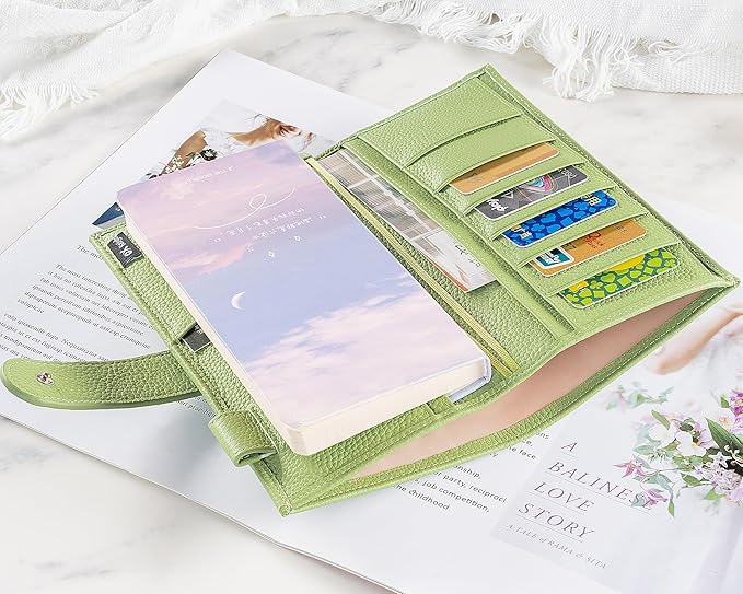 Genuine Leather Cover for Hobonichi Weeks/Weeks Mega with Pen Loop, Card Slots, Back Pocket, and Bookmarks (Green)
