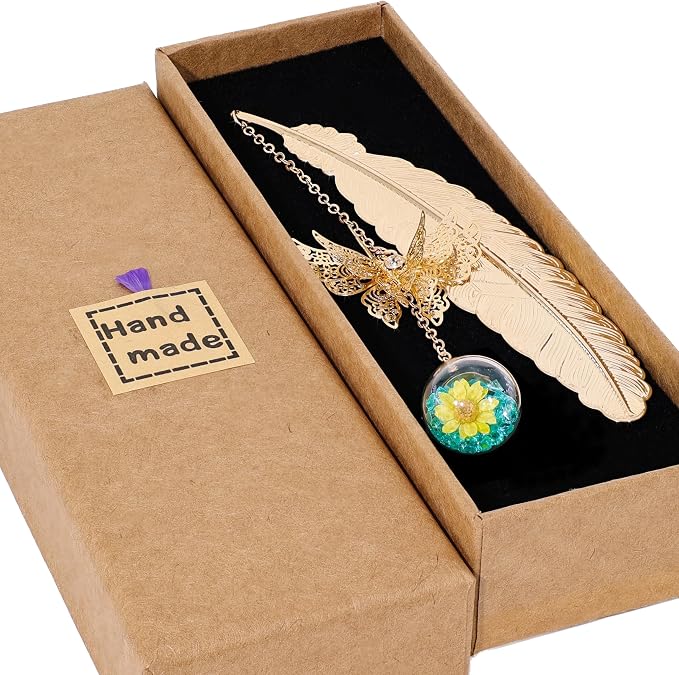 Teacher Appreciation Gifts for Women - Metal Feather Bookmark with 3D Butterfly Charm – Mother’s Day Gifts for Mom, Thank You Gifts, Book Lover Gift Under 10 Dollars, Gift Box Included