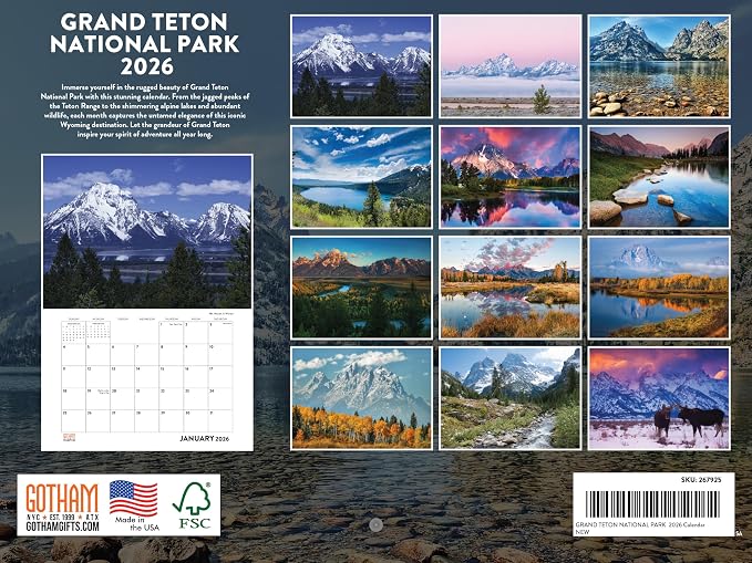Grand Teton National Park Calendar 2026 Monthly Wall Calender 12 Month | American Made In The USA