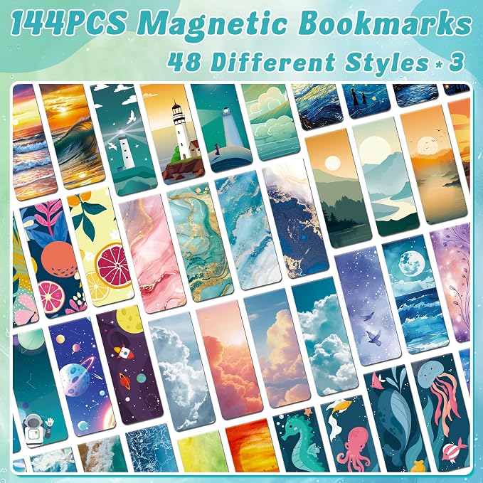144Pack Magnetic Bookmarks Bulk Book Marks for Reading Women Men Adults Book Lovers Gifts, Cute Bookmarks Magnet Bookmark Clips Magnetic Page Markers Pretty Funny BookMarker (Multi-Style)