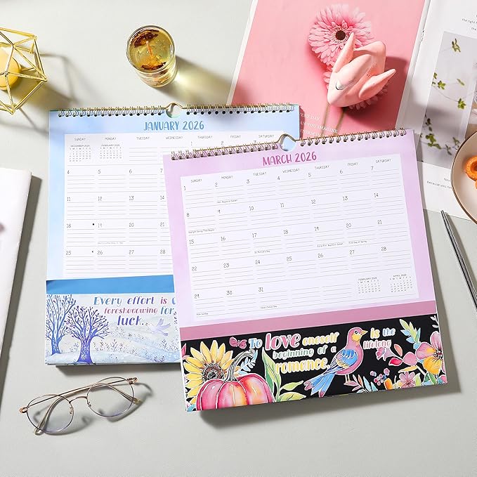 2026 Wall Calendar - 2026 Calendar with Pockets, 12" x 12", Jan. 2026 - Dec. 2026, with Ample Ruled Space, Holidays, 2-Sided Pockets, 12 Seasonal Calendar 2026, Great for Home & Office