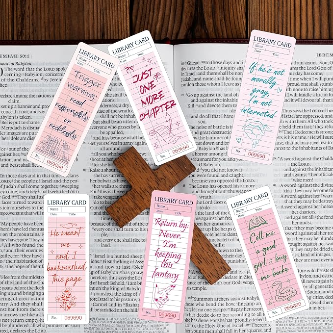 Spicy Library Card Bookmarks Bulk, 100 Pcs Smut Dark Romance Book Marks for Reading Women, Pink Bookish Page Markers for Book Club Reading Group Gifts Funny Dark Romance Merch