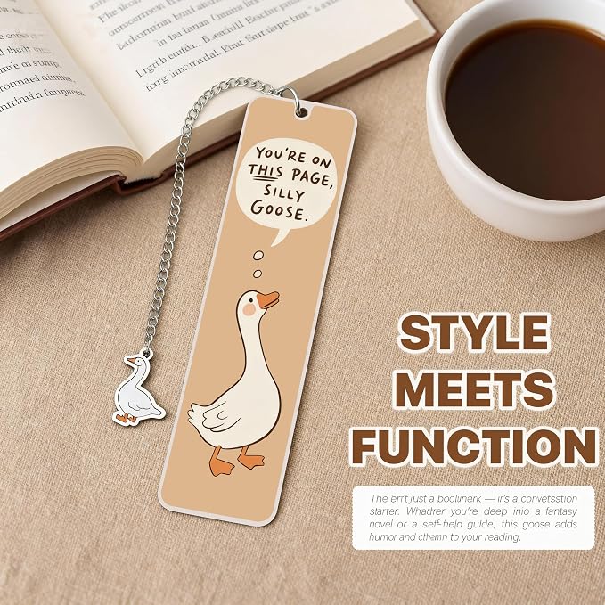 Light Brown Cute Bookmark for Women Silly Goose Gift Metal Bookmark for Students, Teachers, and Readers Funny Bookmarks Gift Page Markers Study Stationery, Office Supplies (Light Brown)